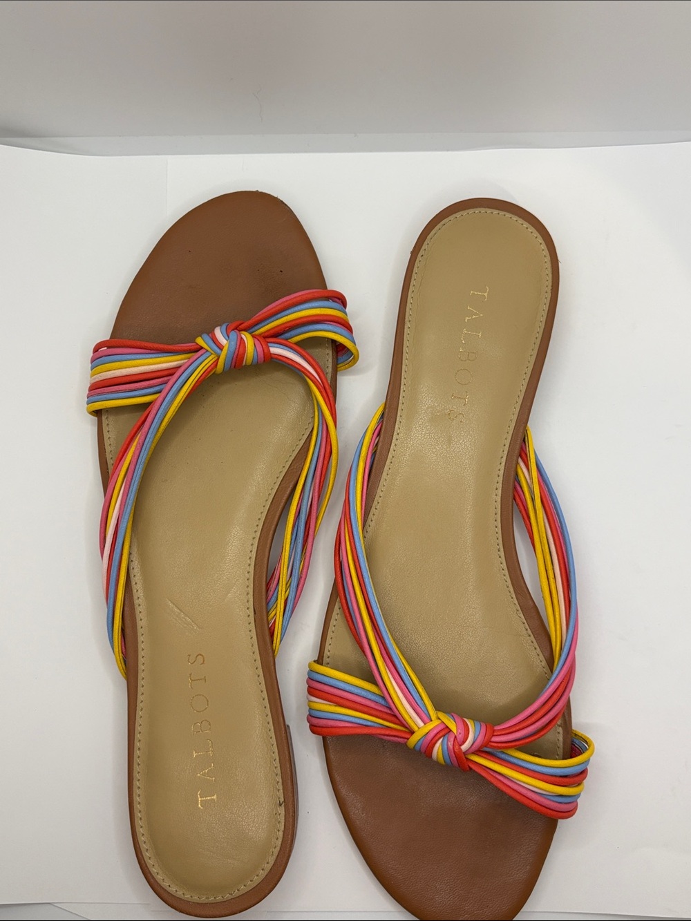 Talbots Keri size 8 Multistripe Knot Slide Sandals with Rainbow Straps